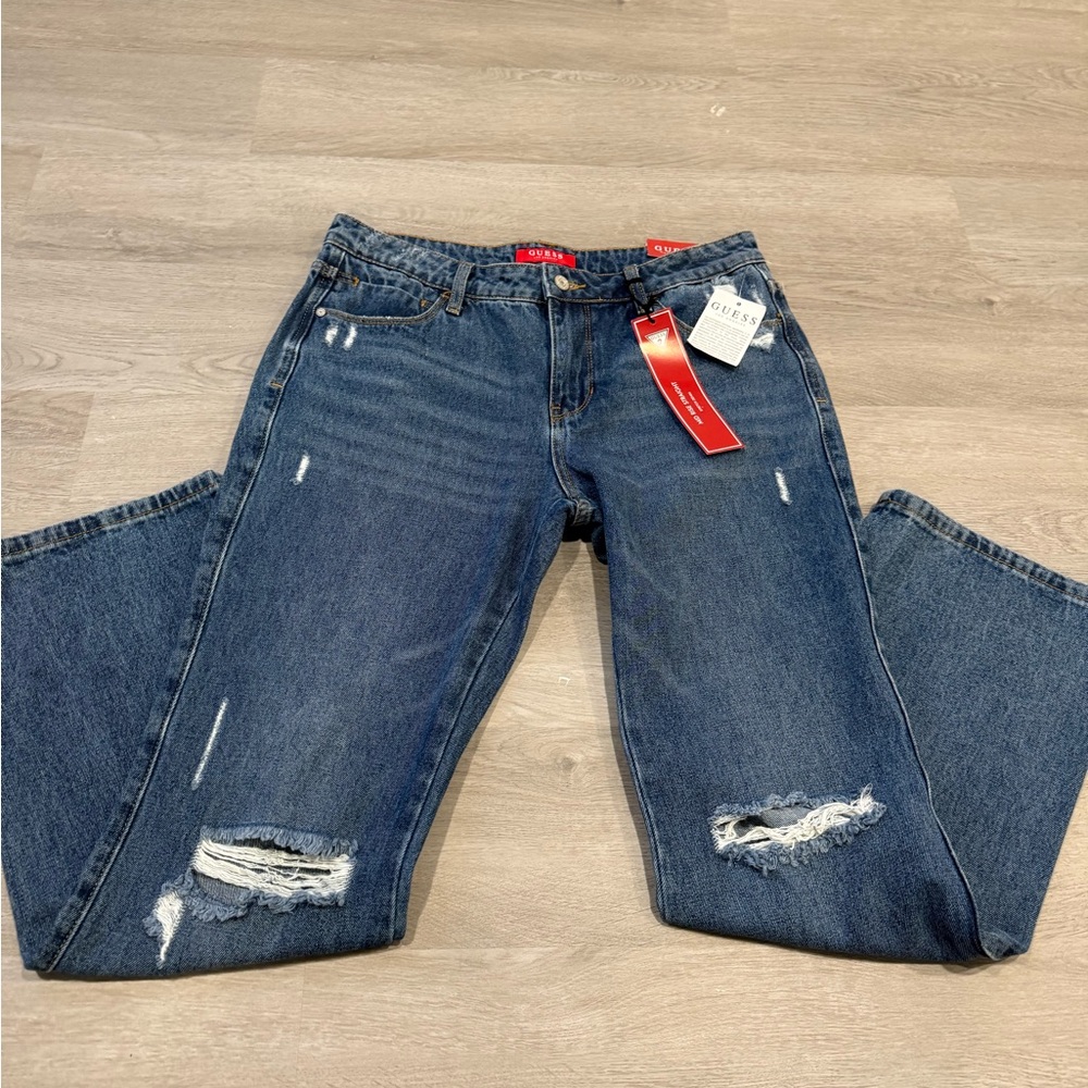 Guess Blue Straight Leg Jeans with Distressed Details